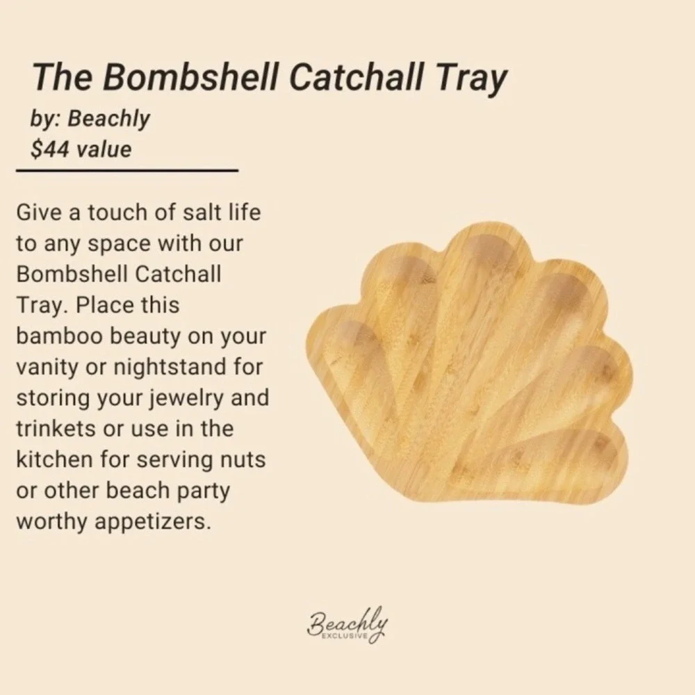 Beachly‎ Bombshell Catchall Tray Bamboo Seashell Jewelry Dish Coastal Decor Bag